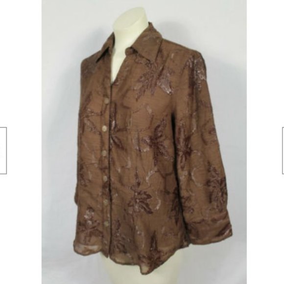 Coldwater Creek Brown Floral Artsy Crinkle Top S - Picture 3 of 5